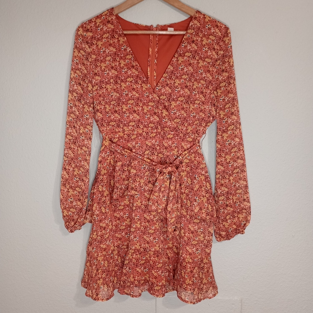 Francesca's Mi Ami Long Sleeve Ruffled Floral Mini Dress